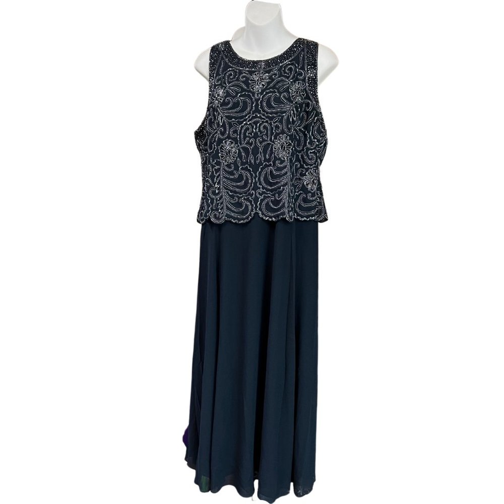 JKara New York Sleeveless Scallop Mother of the Bride Dress | Navy | Size 16